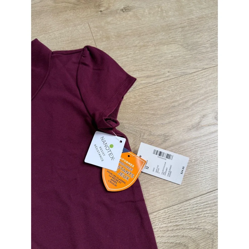 NWT Girls Kid Gymboree playproof uniforms nanotex short sleeve polo maroon sz 12